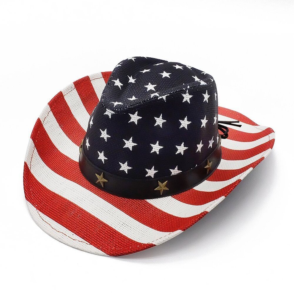 4638 Cowboy Hats, Classic American Flag Summer Sunhat Western Cowboy Hat